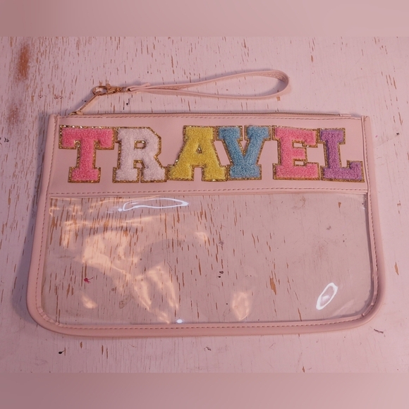 Chenille Letter Travel Zipper Pouch Bag Cosmetics Makeup Toiletry Vacation - Picture 7 of 7